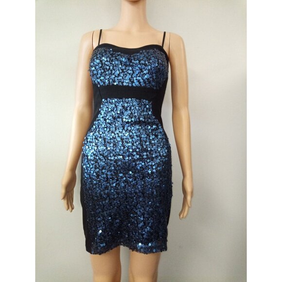 Ruby Rox Black Blue Sequin Mini Dress Junior Size 3 - Picture 1 of 7